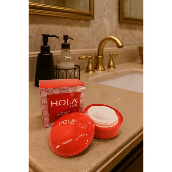 Hola Spain Petal Perfumed Dusting Powder Large 4oz Hard Tub with Dusting Puff - Picture 12 of 15